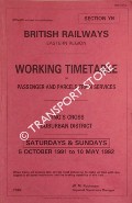 Working Timetable of Passenger and Parcels Train Services - Section YB - King's Cross Suburban District - Saturdays and Sundays 5 October 1991 to 10 May 1992 by British Railways Eastern Region